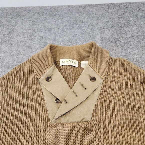 Orvis Mens L Large Cotton Knit Shawl Collar Infantry Button Sweater Elbow Pads - Picture 5 of 14